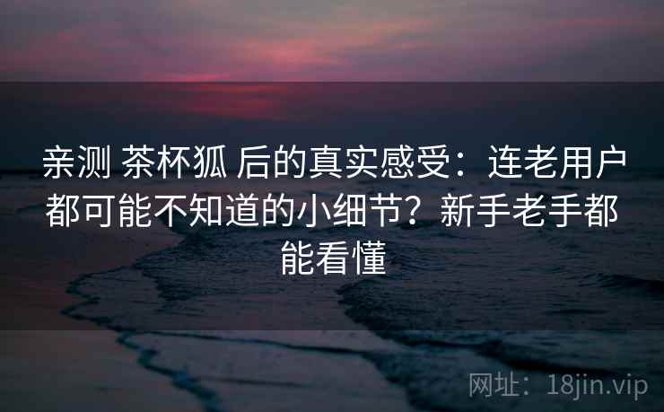 亲测 茶杯狐 后的真实感受：连老用户都可能不知道的小细节？新手老手都能看懂